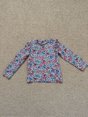 Mini Boden Frill Sleeve Slub Top-Rose Pink Flowerbed, 5-6Y